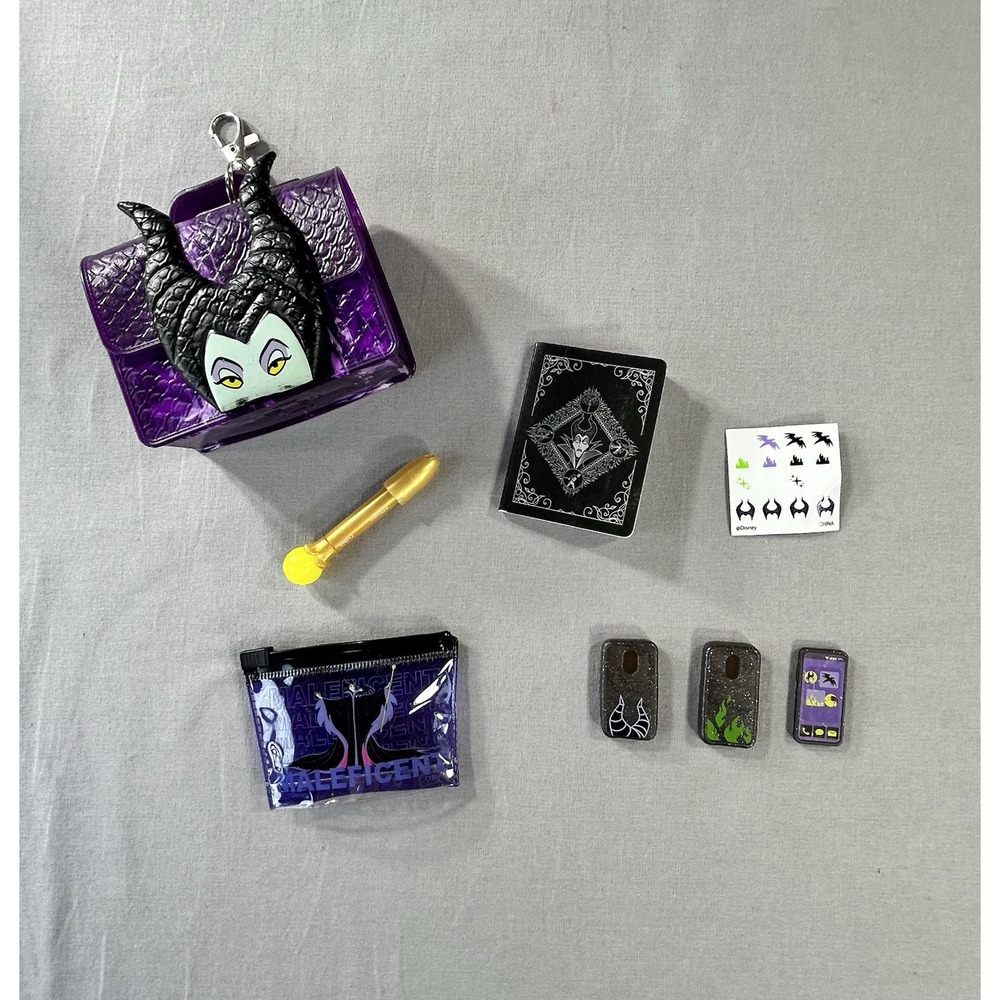 Disney Real Littles Maleficent micro handbag Has Wear 8 Pieces